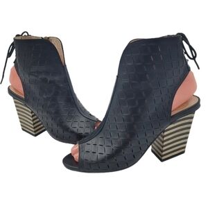 House of Harlow 1960 Women's Black Rilie Open Toe Leather Booties Size EU 36